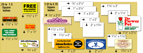 An image of small rectangle labels showing sizes and the direction that they unwind.
